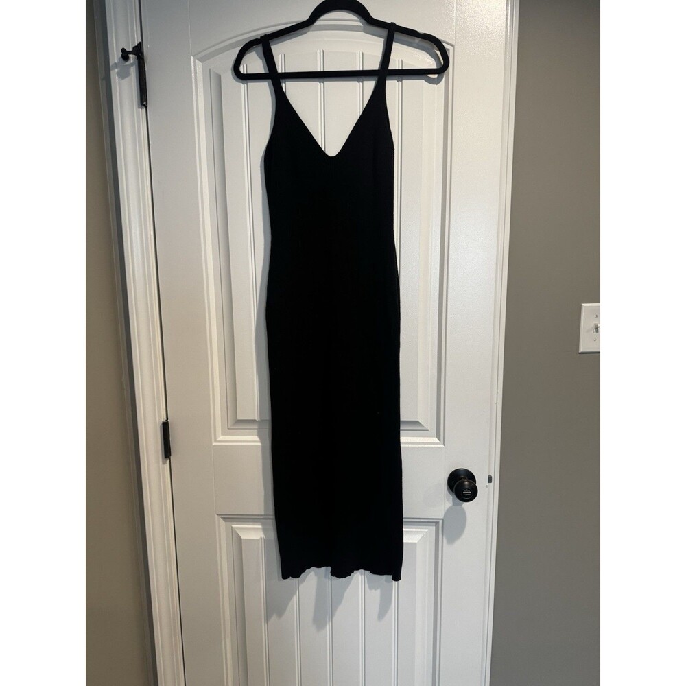 Open Edit Women’s Ribbed Sweater Dress, Small, Black, V-neck, Pre-owned